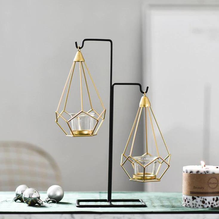 Geometric Iron Hanging Lantern Candle Holder or Vase