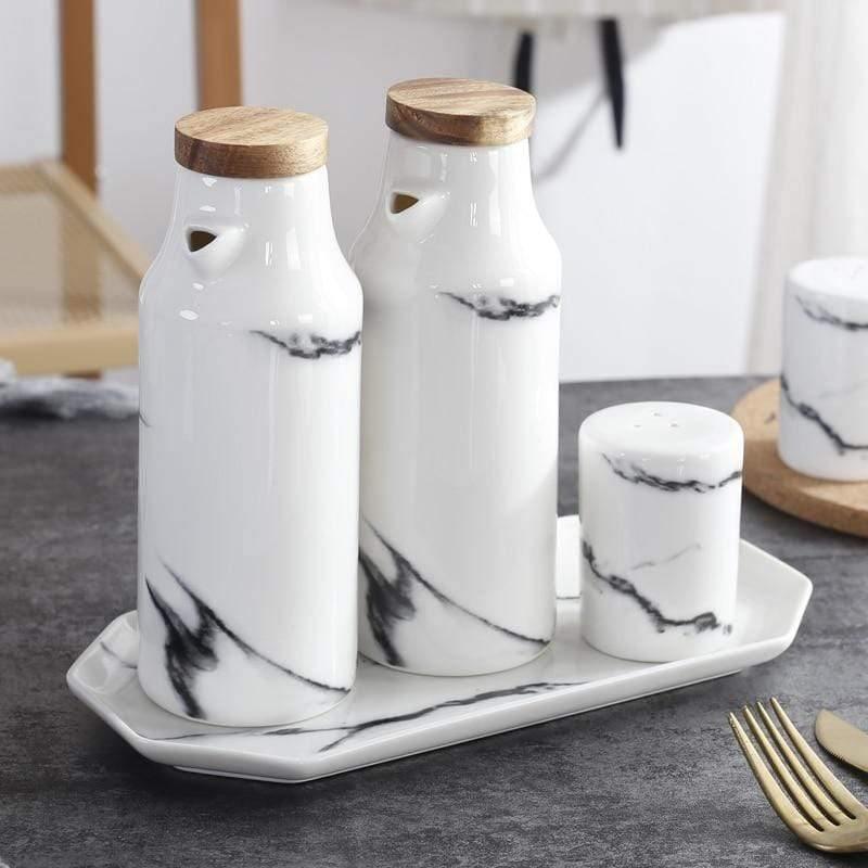 Ceramic Salt and Pepper Shaker + Oil and Vinegar Bottle Set