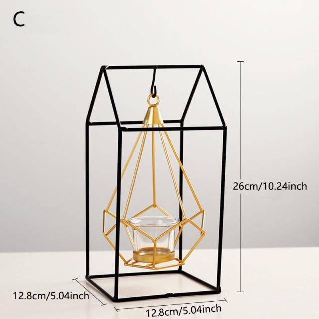 Geometric Iron Hanging Lantern Candle Holder or Vase